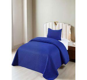 CUBRECAMA DE VERANO UNICOLOR CON POMPON PYM COLOR AZUL