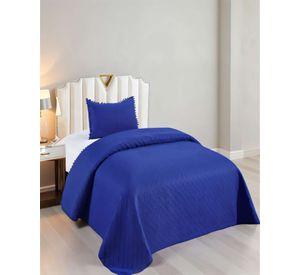CUBRECAMA DE VERANO UNICOLOR CON POMPON PYM COLOR AZUL