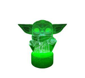 Lámpara ilusión 3D Bebe Yoda 7 Colores Led