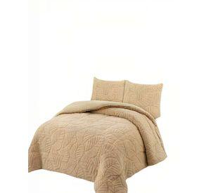 CUBRECAMA CON RELIEVE EN FORMA DE HOJAS 2 PLAZAS COLOR BEIGE