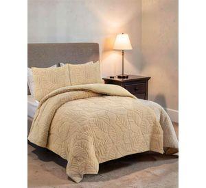 CUBRECAMA CON RELIEVE EN FORMA DE HOJAS 2 PLAZAS COLOR BEIGE