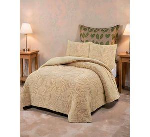 CUBRECAMA CON RELIEVE EN FORMA DE HOJAS 2 PLAZAS COLOR BEIGE