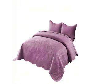 CUBRECAMA QUILT DE VERANO 2 PLAZAS CON RELIEVE COLOR MORADO