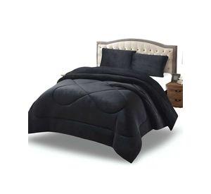 Cubrecama plush con chiporro Acolchado liso plaza y media negro