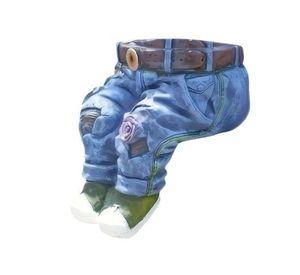 Maceta Decorativa Pantalones Jeans Flores Adorno Jardín