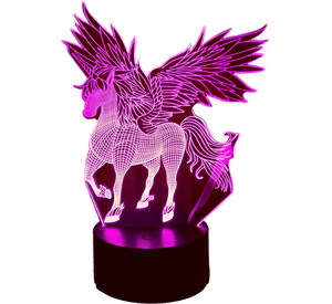 Lámpara ilusión 3D De Unicornio Pegaso 7 Colores Led