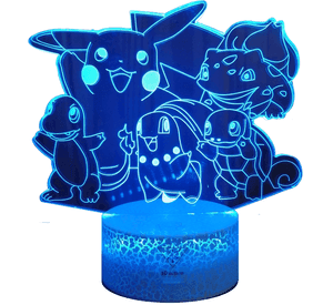 Lámpara ilusión 3D De Pikachu Charmander Bulbasaur Squirtle