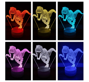 Lámpara ilusión 3D De Dinosaurio Rex 7 Colores Led Integrados