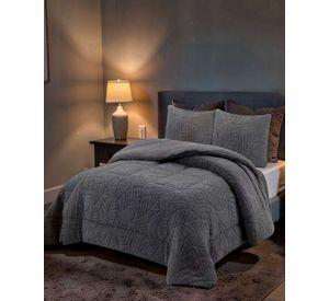 CUBRECAMA CON RELIEVE EN FORMA DE HOJAS 2 PLAZAS COLOR GRIS