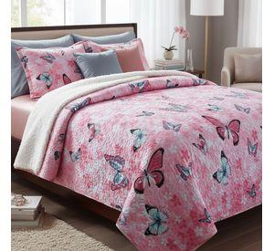 Cubrecama Quilt Sherpa 1.5 - Varios Modelos W.m G Rosado Mariposas En Tonos Rosados