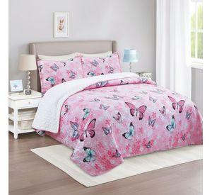 Cubrecama Quilt Sherpa 1.5 - Varios Modelos W.m G Rosado Mariposas En Tonos Rosados