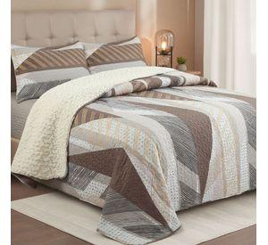 Cubrecama Quilt Sherpa 1.5 Plazas Cafe Con Ralla Café Rayas