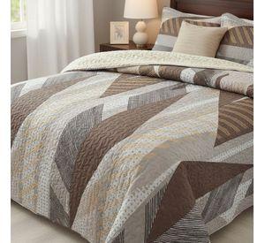 Cubrecama Quilt Sherpa 1.5 Plazas Cafe Con Ralla Café Rayas
