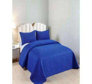 CUBRECAMA DE VERANO UNICOLOR CON POMPON 2P COLOR AZUL OSCURO
