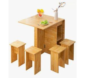 Comedor plegable multiuso + 4 taburetes Tono Bambú Nativo