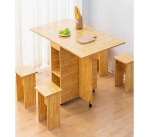 Comedor plegable multiuso + 4 taburetes Tono Bambú Nativo