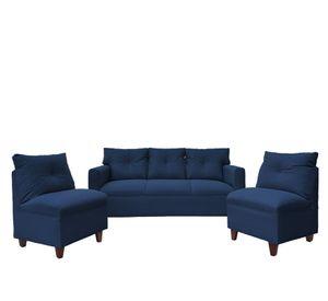 Juego Living Mateo Chenille Azul Pata Madera 3C.1C.1C
