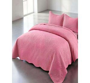 CUBRECAMA QUILT DE VERANO 1,5 PLAZAS CON RELIEVE COLOR ROSADO