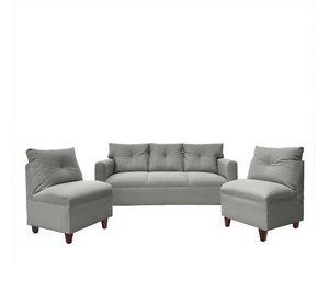 Juego Living Mateo Chenille Gris Pata Madera 3C.1C.1C