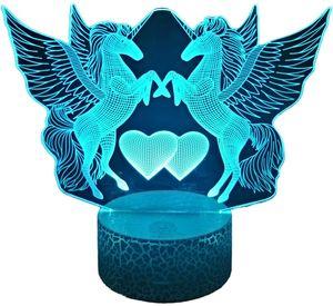 Lámpara ilusión 3D De Pegaso Doble 7 Colores Led Unicornio