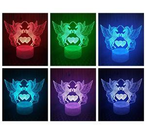 Lámpara ilusión 3D De Pegaso Doble 7 Colores Led Unicornio