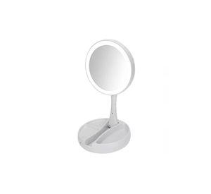 Espejo con Luz LED para Maquillaje Plegable y Aumento X10