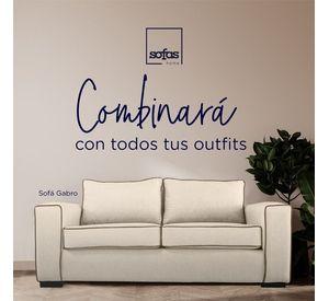 Sofá Gabro Chenille Tipo Lino Beige 3 Cuerpos