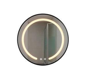 Espejo Redondo Marco Negro Touch con Luz Led 3 colores 60 cm