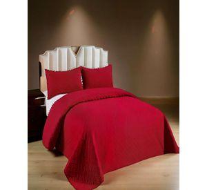 CUBRECAMA DE VERANO UNICOLOR CON POMPON 2P COLOR ROJO