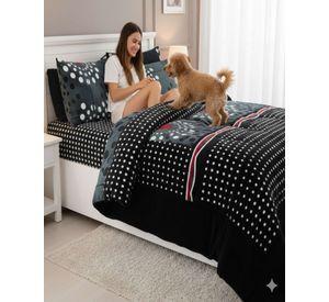 Cubrecama Plush con  Chiporro de Invierno 2 Plazas negro