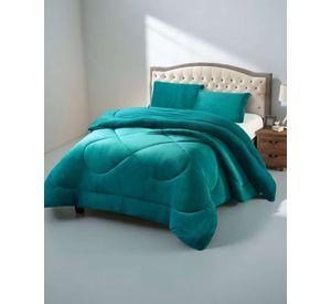Cubrecama plush con chiporro Acolchado liso 2 plazas verde