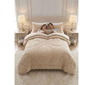 Cubrecama Plumón Jacquard Premium 2 Plazas Invierno Térmico beige
