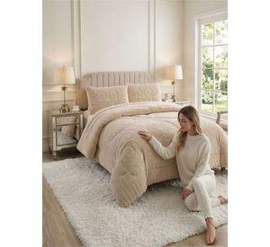 Cubrecama Plumón Jacquard Premium 2 Plazas Invierno Térmico beige
