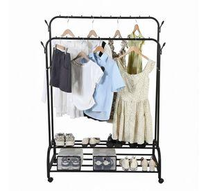 PERCHERO SENCILLO ORGANIZADOR COLGANTE DE ROPA CON RUEDAS Y ESTANTE PARA ZAPATOS TF