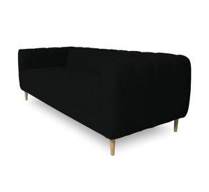 Sofá Lynette Chenille Tipo Lino Negro 3 Cuerpos