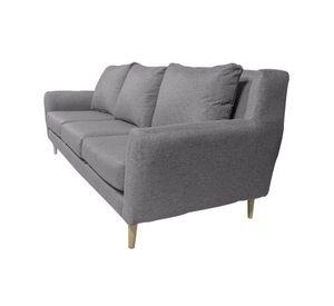 Sofá Lenora Chenille Tipo Lino Gris 3 Cuerpos