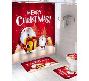 PACK 4 PIEZAS CORTINA DE BAÑO Y ALFOMBRAS DISEÑO NAVIDEÑO TF02