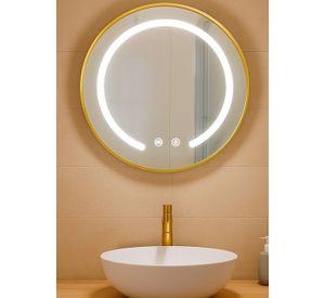 Espejo Redondo Marco Dorado Touch con Luz Led 3 colores 60 cm