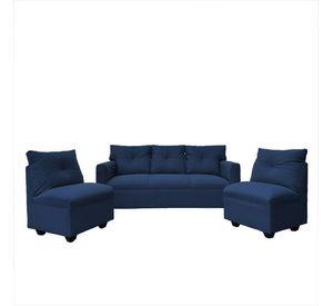 Juego Living Mateo Chenille Azul Pata Plastica 3C.1C.1C