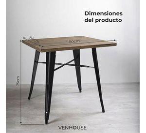 Mesa Tolix Madera Oscura Cuadrada 80x80x75cm Venhoouse