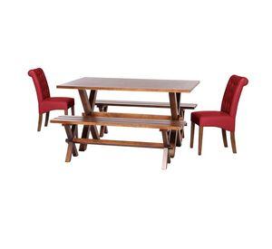 Juego De Comedor Sevilla 2 Sillas Oviedo + 2 Bancas Pu Rojo