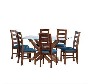 Juego De Comedor Merida 6 Sillas Granada  Tela Velvet Azul Petroleo