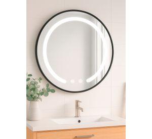 Espejo Redondo Marco Negro Touch con Luz Led 3 colores 60 cm