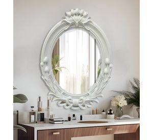 Espejo De Pared Decorativo Vintage Ovalado Blanco Jhn