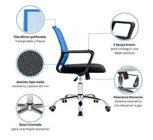 Silla de Oficina Negra y Azul Ergonómica Ajustable Santiago