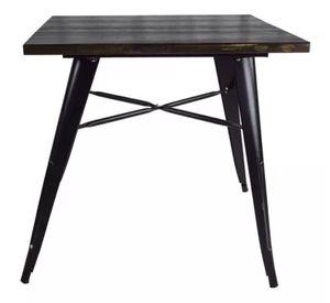 Mesa Comedor Tolix 80x80base De Fierro Negro Mate Madera 005
