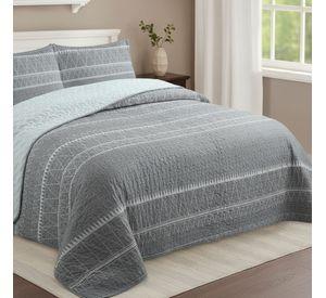 Cubrecama Quilt Sherpa 2pl - Varios Modelos W.m G Gris Y Blanco. Líneas Y Figuras Triangulares