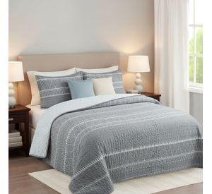Cubrecama Quilt Sherpa 2pl - Varios Modelos W.m G Gris Y Blanco. Líneas Y Figuras Triangulares