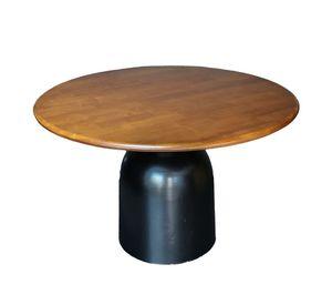 Mesa Comedor Valentin Redonda 120 cm Madera de Caucho Walnut y Base Negra