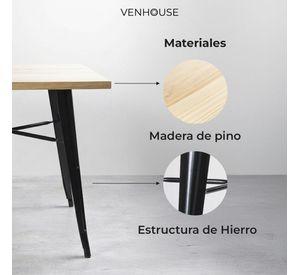 Mesa Tolix Madera Natural Cuadrada 80x80x75cm Venhoouse